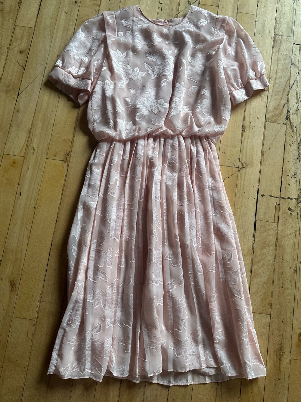 Vintage Women's Blush Pink Floral Midi Dress - Picture 11 of 11